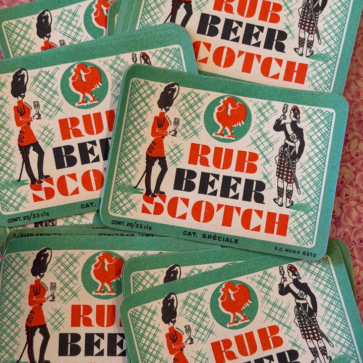Vintage Rub Beer Scotch Labels in bundles of 5 for wholesale by Monahan Papers