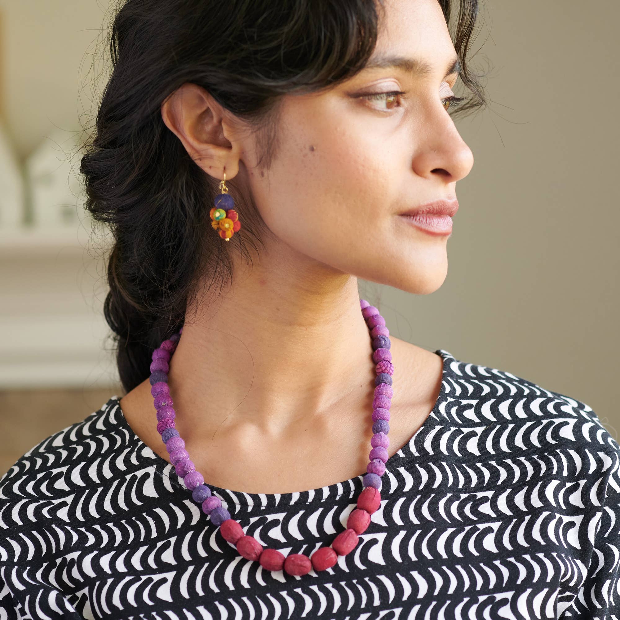 WorldFinds - Wholesale Kralen/parelketting - Kantha Couplet Ketting | Paars/Bordeaux1