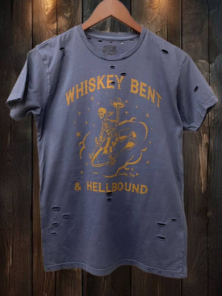 Whiskey Bent & Hellbound Distressed Tee for wholesale by Country Deep Apparel