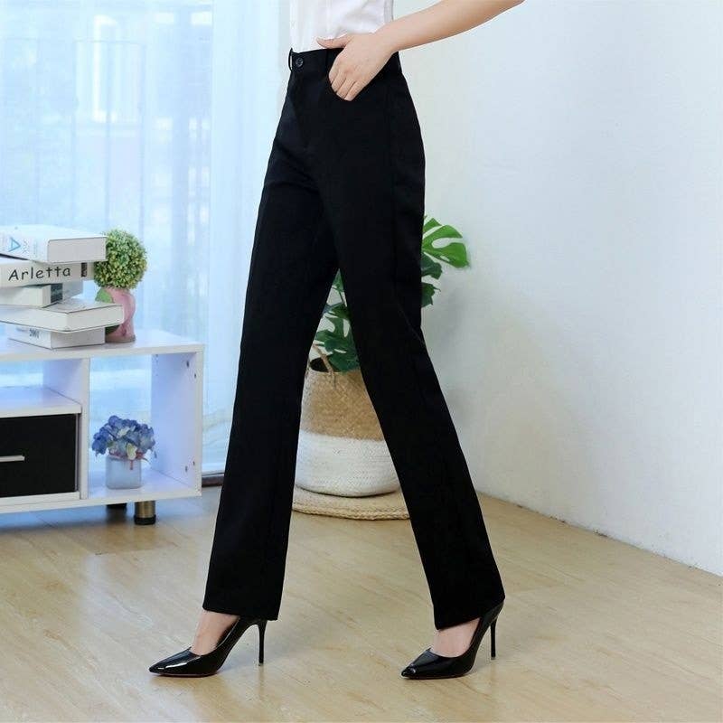 Sheer Trend - Wholesale Pants - Women's - High-Waisted Black Formal Trousers With Stretch1