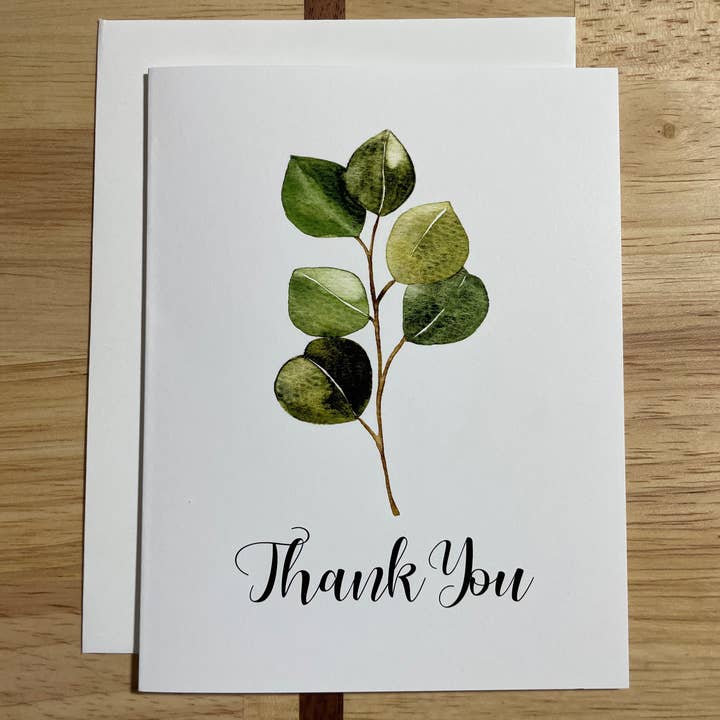 Kristin Schmidt Artist - Vendita all'ingrosso Biglietti di ringraziamento - Biglietto di auguri ad acquerello con ramoscello di eucalipto
