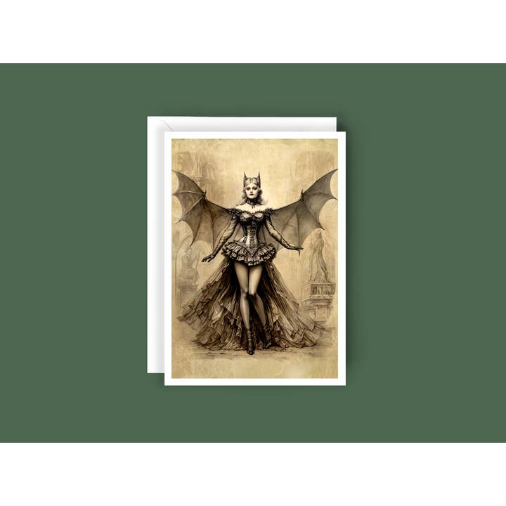Salty Alyce - Wholesale Everyday Greeting Card - Victorian Bat Woman Costume Blank Card 16RD