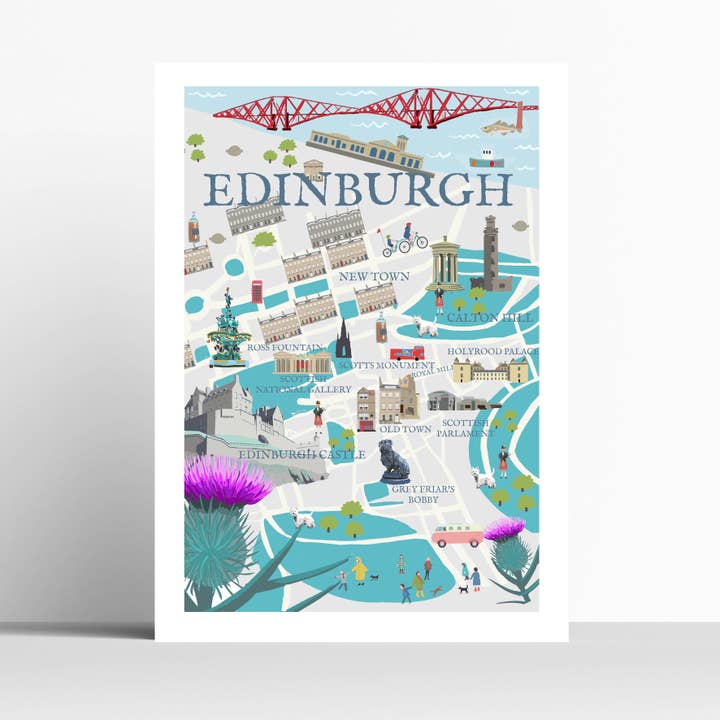 EDINBURGH ILLUSTRATED SCOTLAND MAP PRINT for wholesale by Betty Boyns Designs