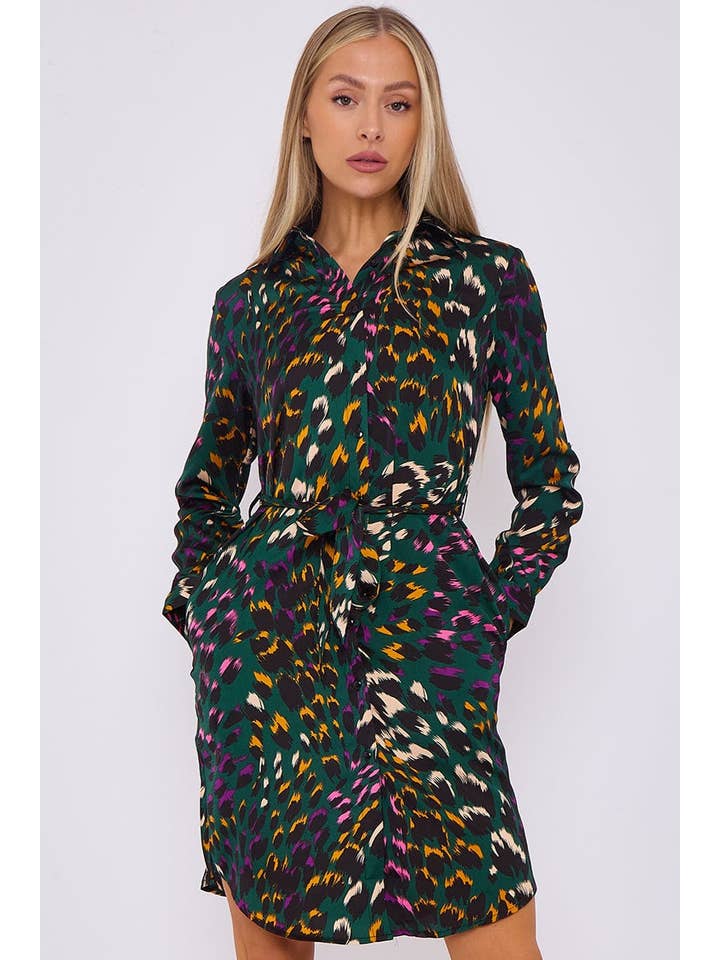 verde Mini abito camicia in raso a bolle con stampa leopardata smeraldo in vendita all'ingrosso su Faire2