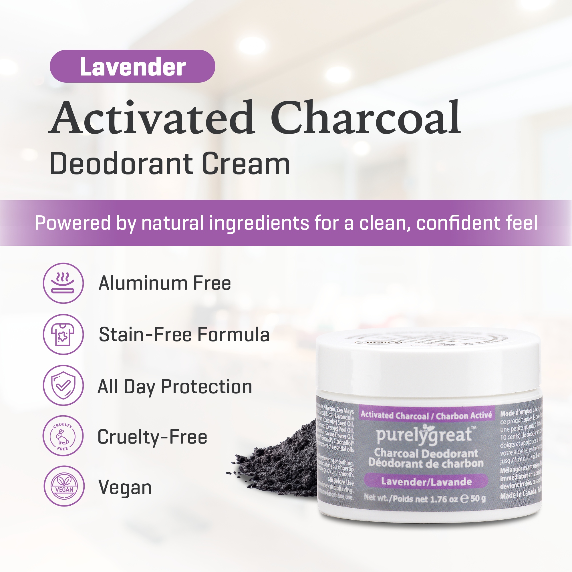 Purelygreat Natural Deodorants - Wholesale Deodorant - Unisex - Purelygreat Charcoal Cream Deodorant - Lavender4