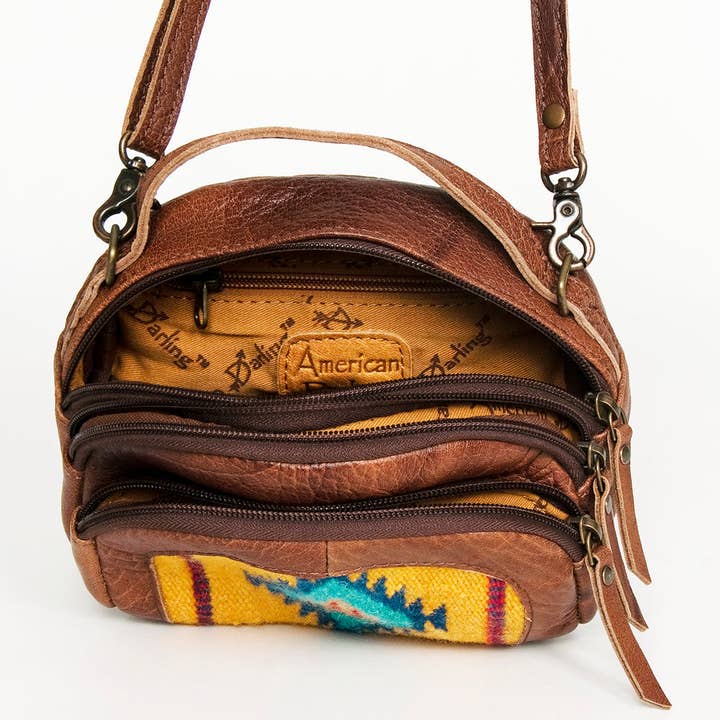 LS Western - Wholesale Crossbody Bag - Women's - LC-ADBG888 Saddle Blanket & Leather Mini Camera Bag with Top Handle & Crossbody Strap11