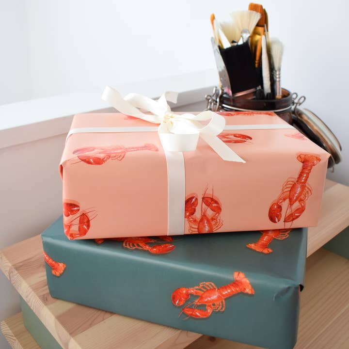 studio frewb - Wholesale Flat Wrap - Lobster gift wrap (pink) - single sheets 8