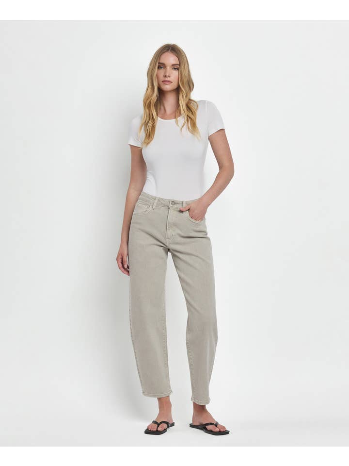 ROCK GREY SUPER HIGH RISE SLIM BARREL JEANS T6627RGR for wholesale on Faire4