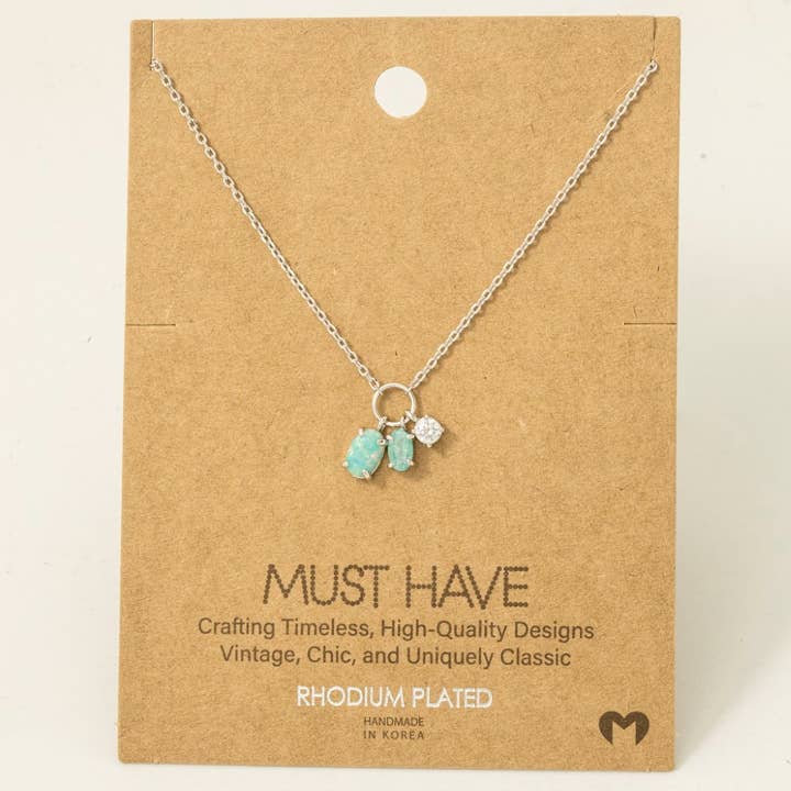 Fame Accessories - Wholesale Pendant/Charm Necklace - Dainty Opal Crystal Charm Necklace