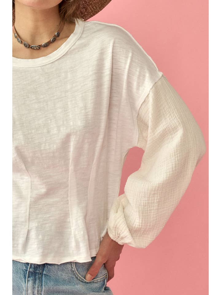 OFF WHITE Mineral Wash Smocked Sleeves Slub Knit T-Shirt for wholesale on Faire