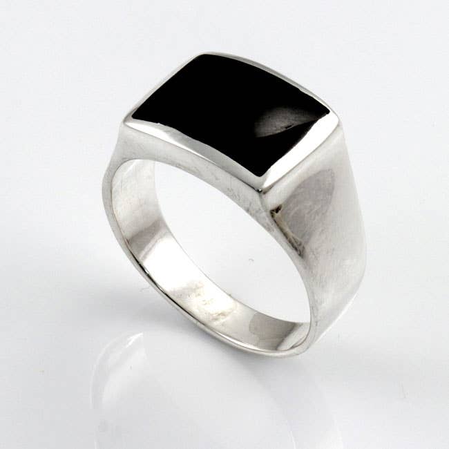 Anel de sinete quadrado em prata com ônix por atacado de El Expreso de Oriente