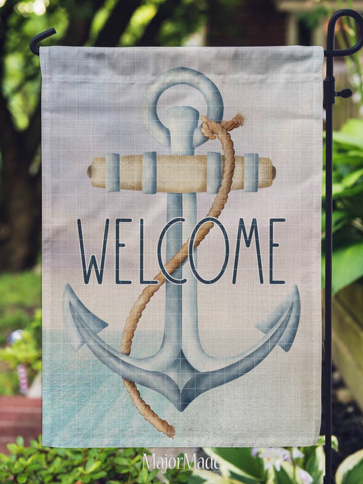 Garden Flag - Nautical Anchor Summer Welcome for wholesale by MajorMade Design Co