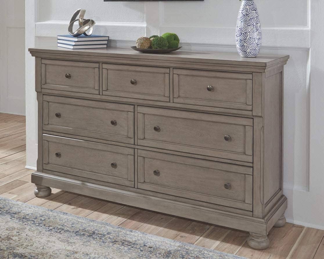 Lettner Modern Traditional 7 Drawer Dresser In Light Gray for wholesale on Faire1