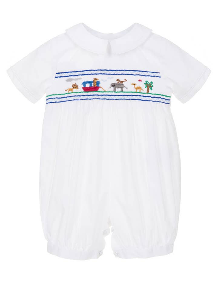 NOAH'S ARK smocked romper for wholesale by Annafie London Ltd