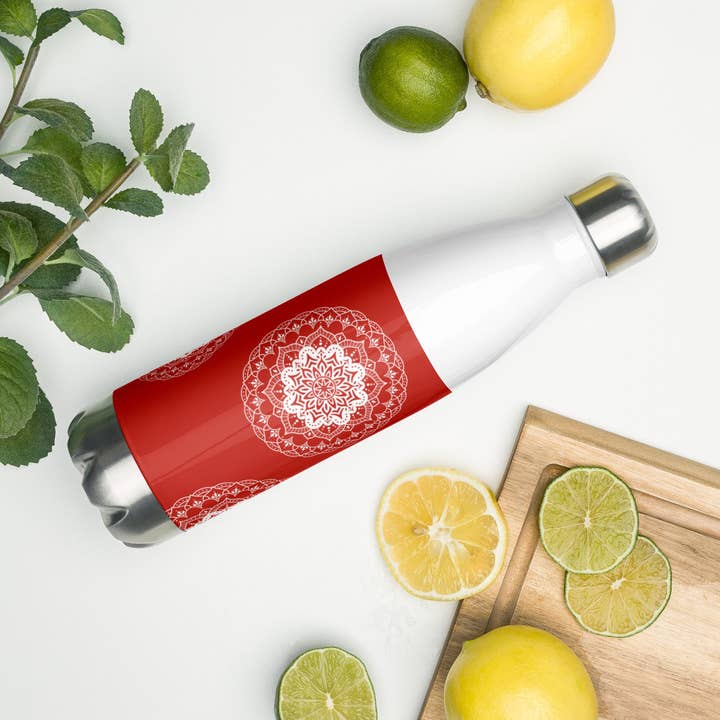 Bouteille d'eau en acier inoxydable - Mandala en orange pour la vente par The Shamal