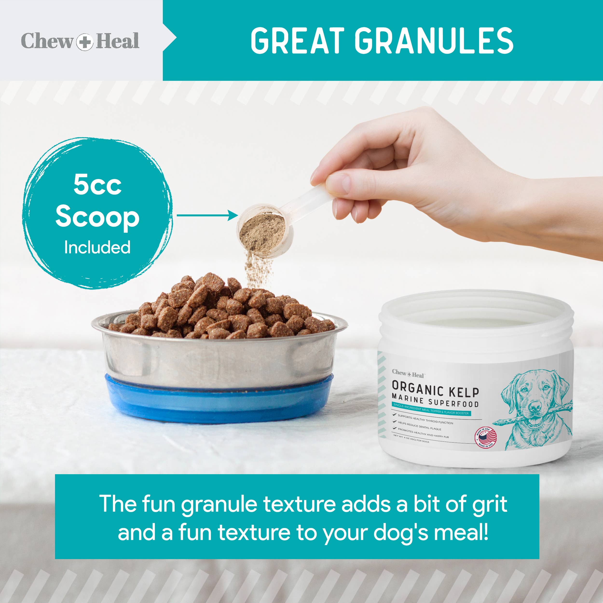 Chew + Heal – Suplemento para animais de estimação – Cão por atacado – Granulados Orgânicos de Alga Marinha Superalimento com Colher6