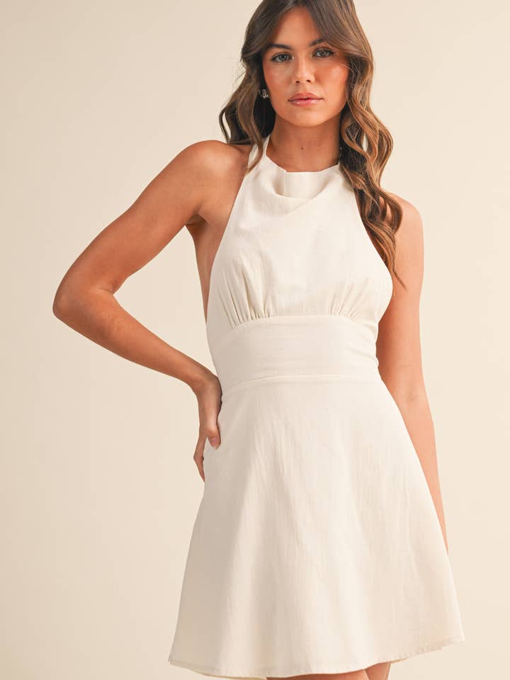 ID10055 COWL NECK HALTER FLARED MINI DRESS for wholesale by Klesis