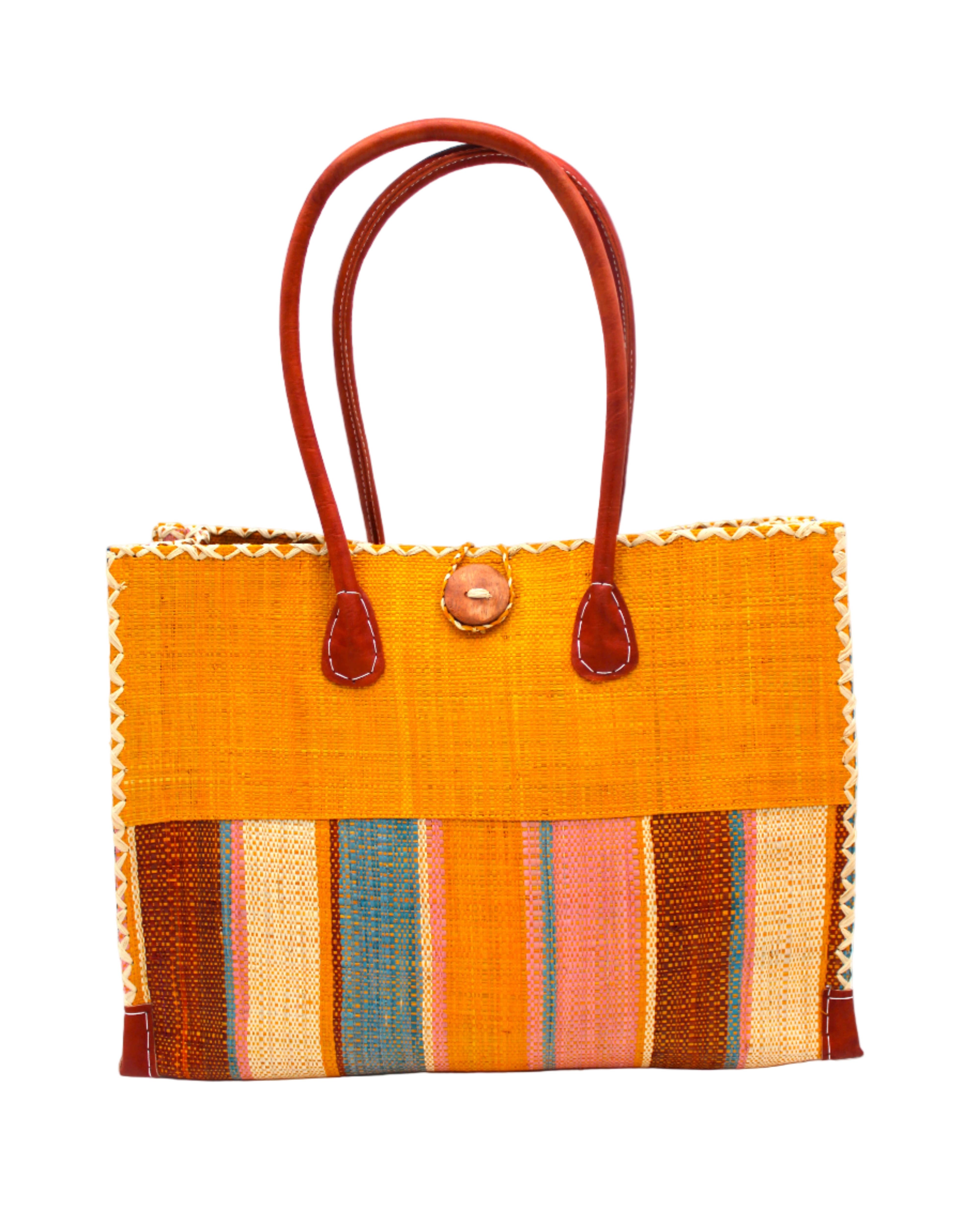 Shebobo - Wholesale Shoulder Bag - Unisex - Zafran Two Tone Wide Stripe Straw Beach Bag8