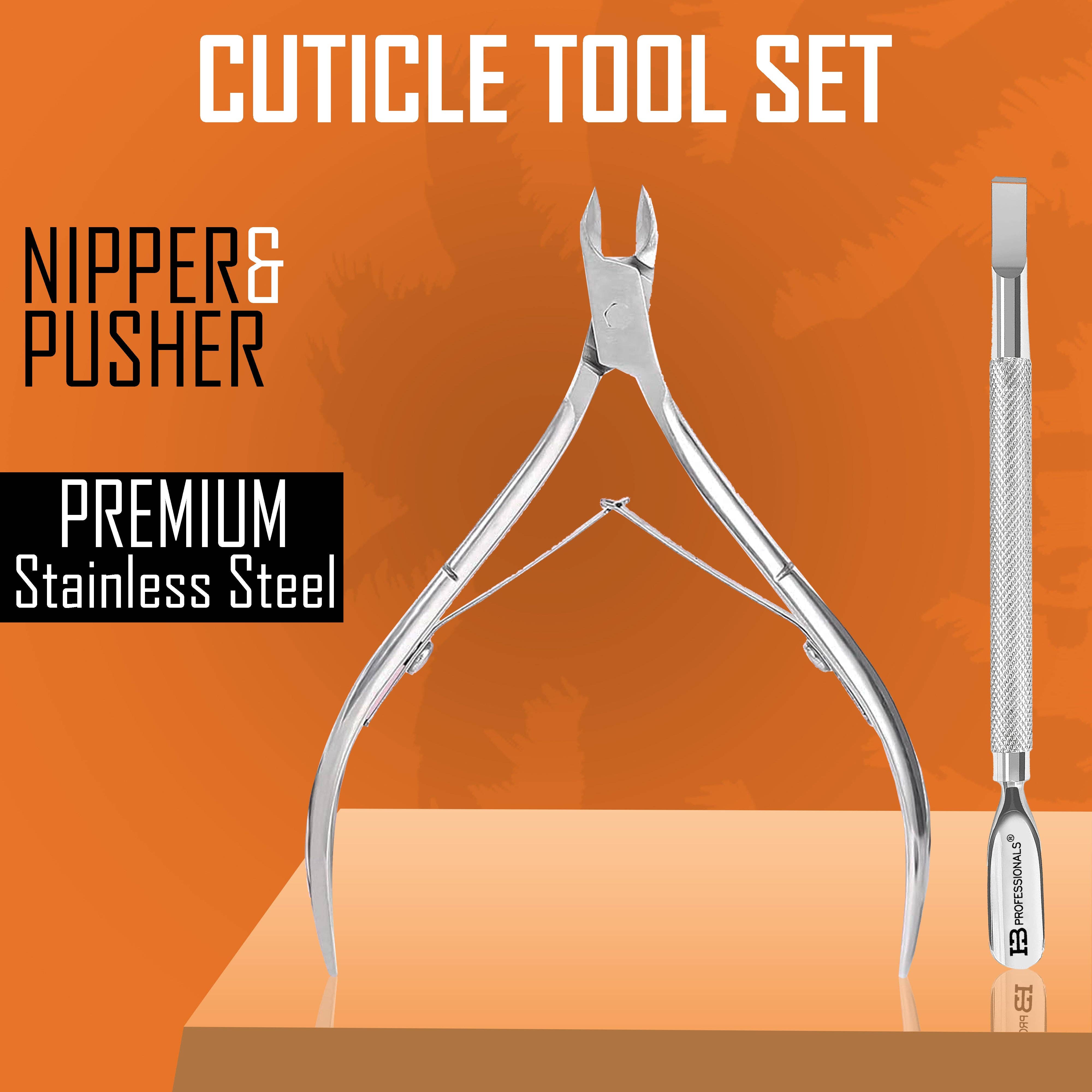 HB Professionals® – wholesale Cuticle cutter – Cuticle Tool Set - Cuticle Nipper & Cuticle Pusher - Premium Stainless Steel - 2 PCS Set (Silver)2