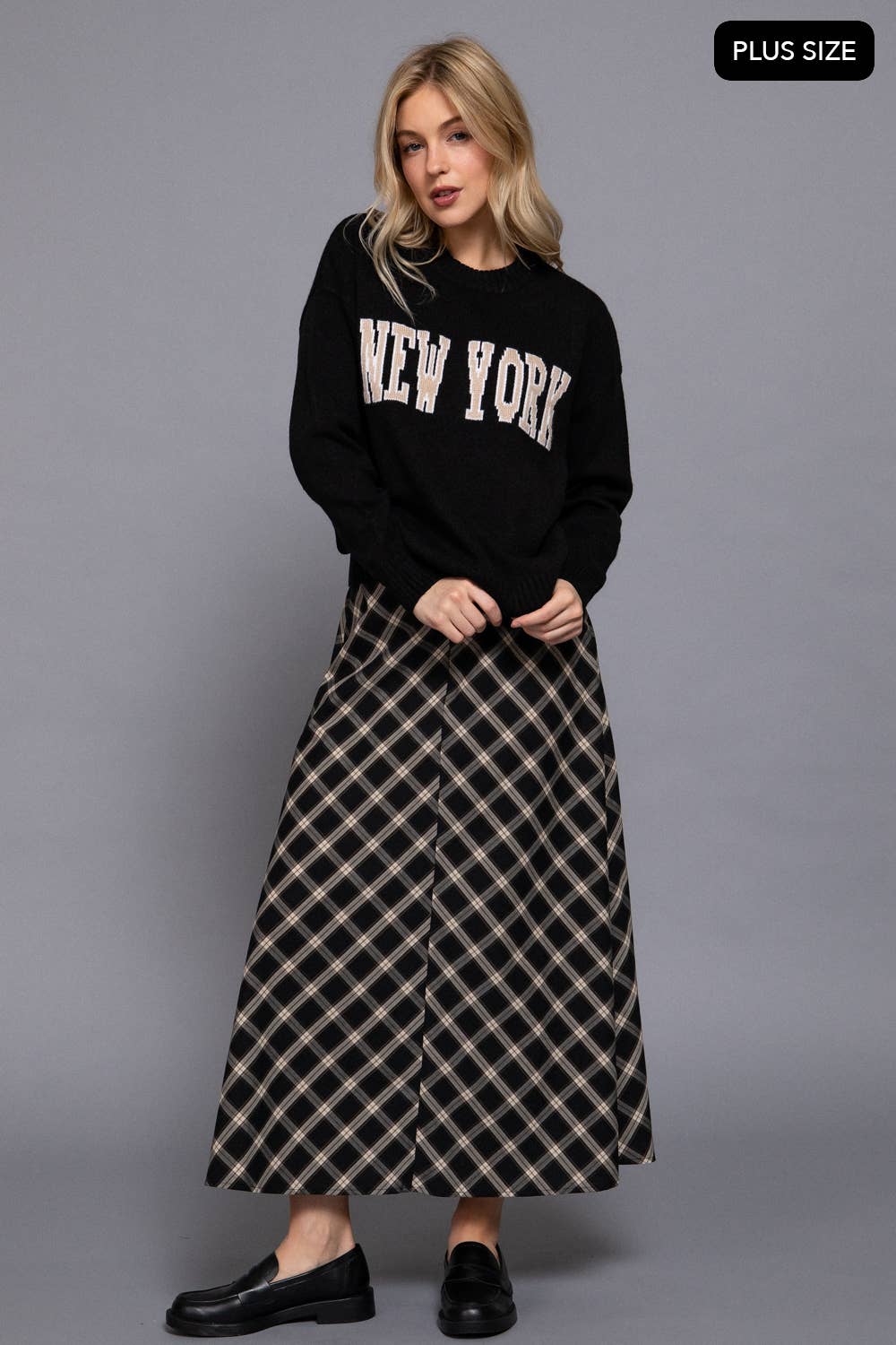 Active Basic | Active USA - Wholesale Knit Sweater - Women's - Long Sleeve Crew Neck "NEW YORK" Lettering Sweater Top4