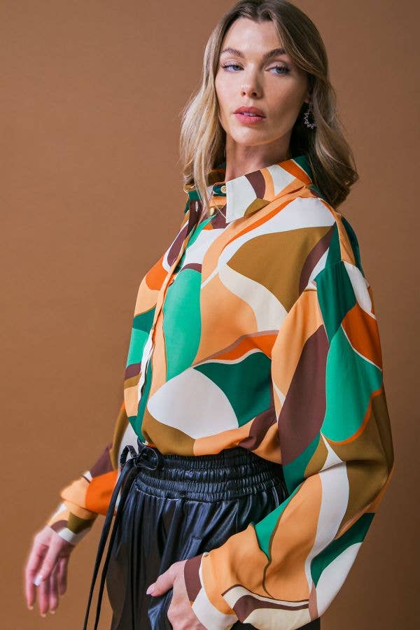 RUST GREEN A printed woven top - IT12679 for wholesale on Faire1