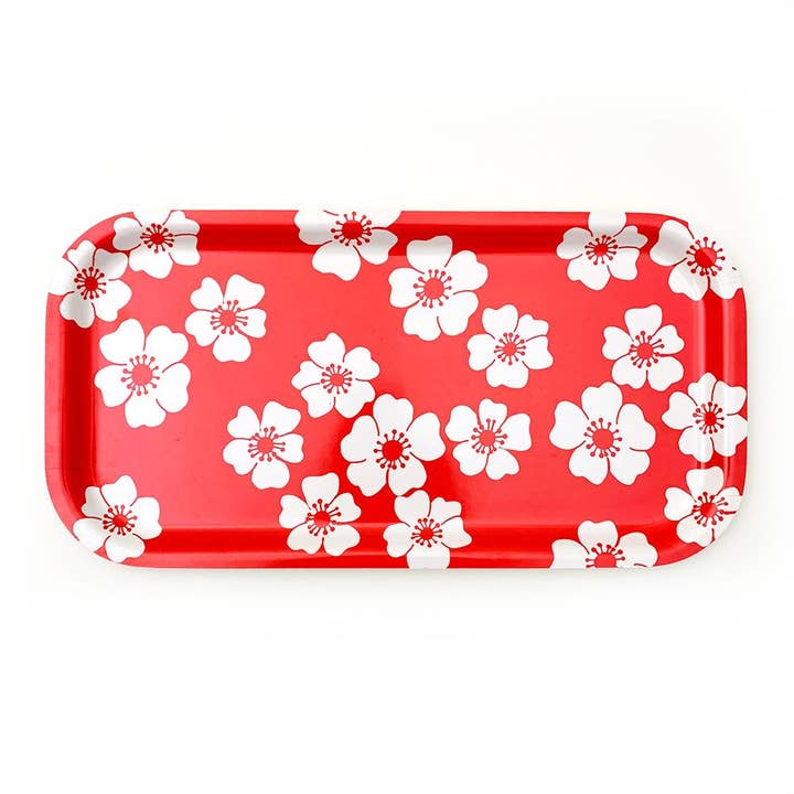 White Flowers Tray | wood and melamine | 17" x 9" | Sweetgum for wholesale by Sweetgum Home