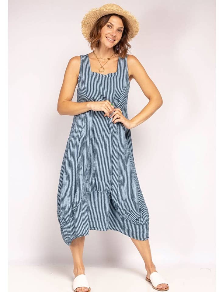 la maison des fibres naturelles - Wholesale Dress - Women's - Sleeveless striped dress 6223stripe 100%LINEN