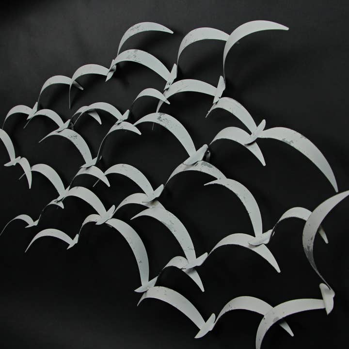 Zeckos - Wholesale Wall Accent - 32 Inch White Metal Flock Of Birds Wall Art Decor Sculpture3