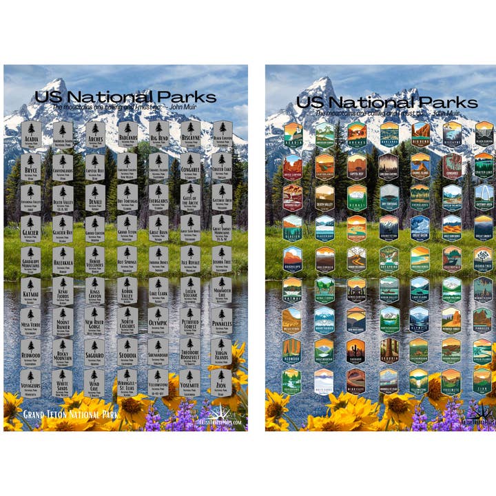 63 National Parks Scratch-Off Map Travel Tracker Grand Teton for wholesale by Artsy Travel Maps