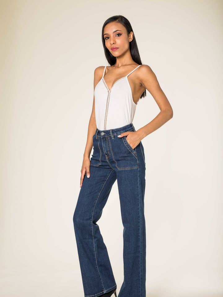 Nina Carter - Wholesale Jeans - Women's - P123 wide high-waisted stretch flare jeans0
