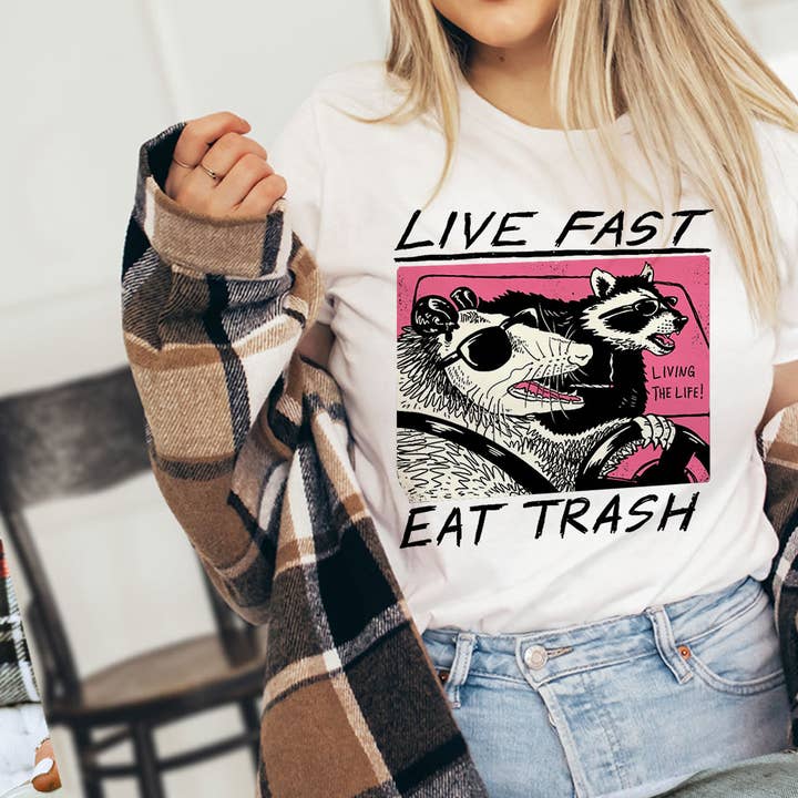 House Of Rodan - Wholesale T-Shirt (Graphic) - Women's - Live Fast Eat Trash - Raccoon Music Meme T-Shirt