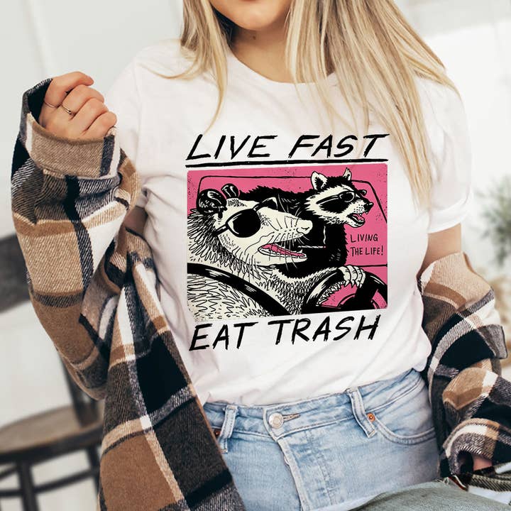 Camiseta Live Fast Eat Trash - Raccoon Music Meme para venta al por mayor de House Of Rodan