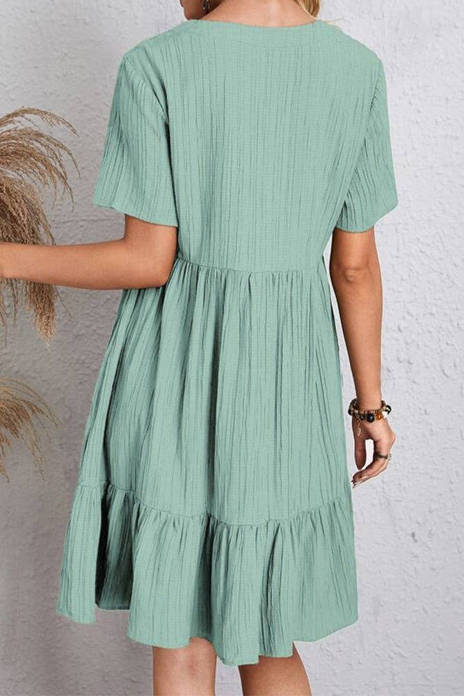 UNISHE - Wholesale Dress - Women's - Spring Summer V Neck Short Sleeves Splicing Dress ZK12542