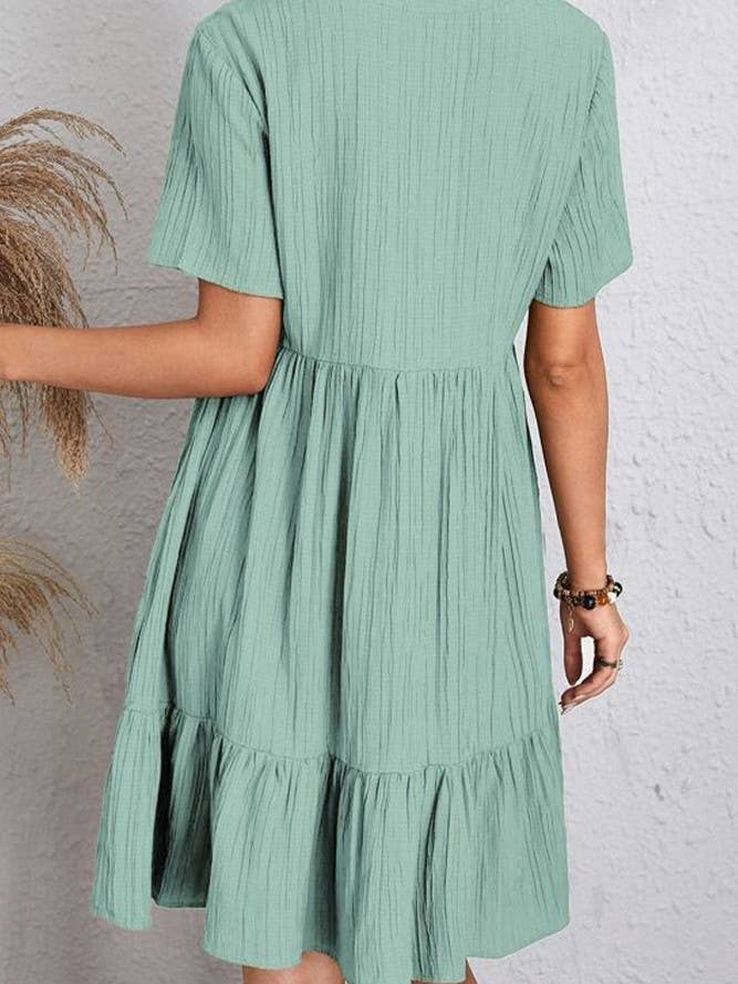 UNISHE - Wholesale Dress - Women's - Spring Summer V Neck Short Sleeves Splicing Dress ZK12542