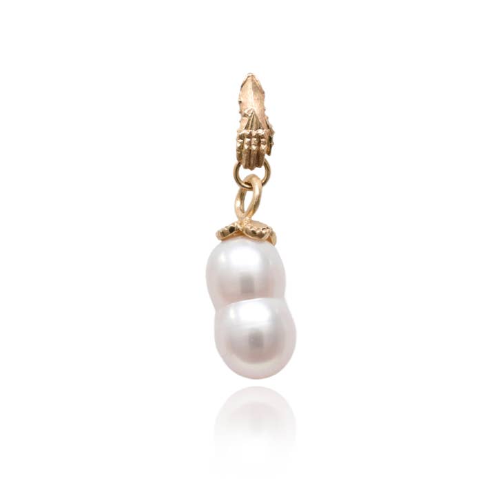 Single Treasury Earring with Twin Pearl for wholesale by Morgaine Faye