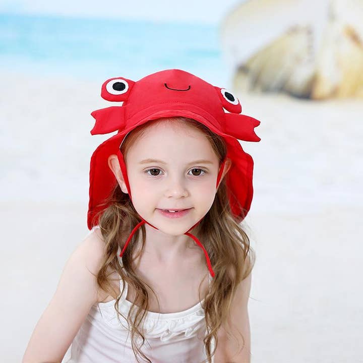 Cartoon Red Crab Outdoor Sunscreen Thin Children's Shawl Hat for wholesale by KiddieKickz