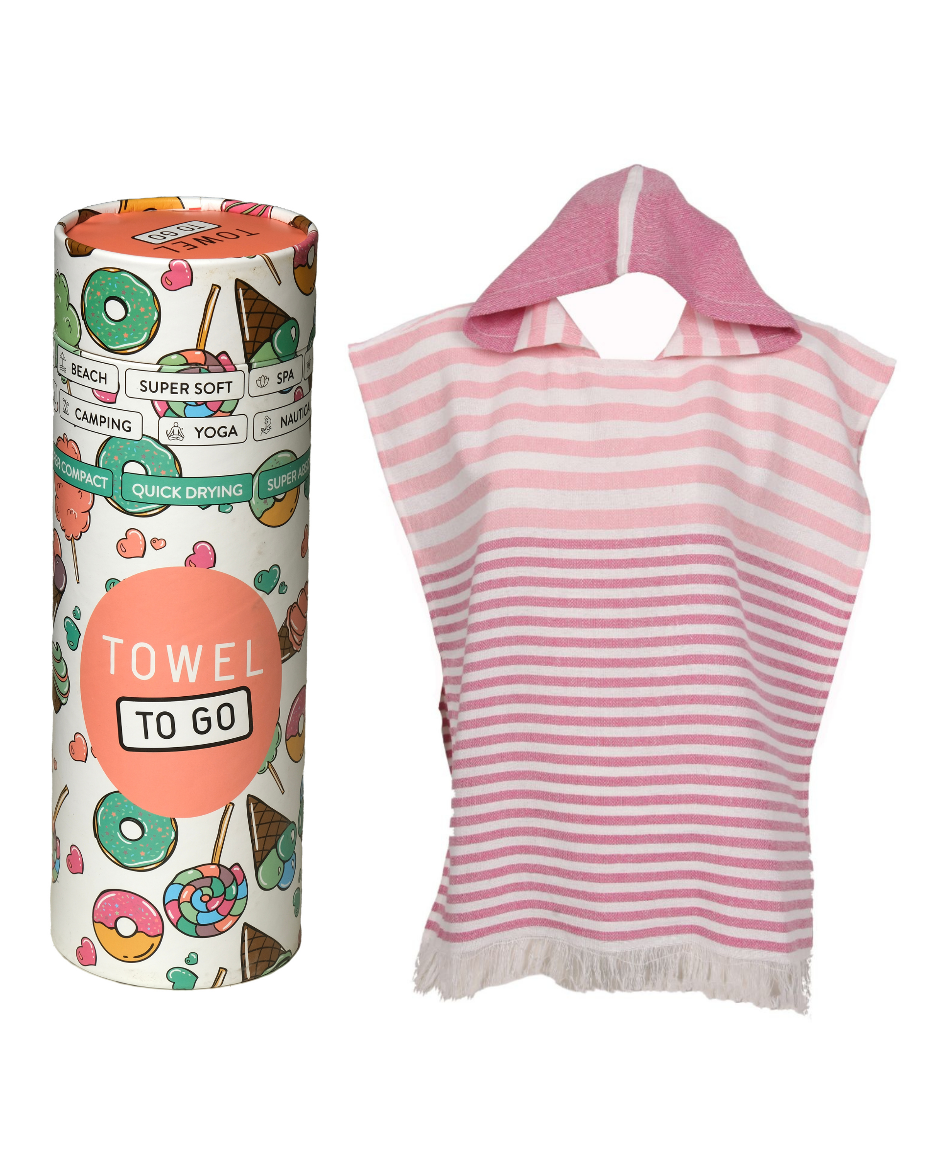 Towel to Go - Wholesale Poncho Towel - Kids & Baby - PLAYA Kids Poncho Beach Pool Hammam Towel in Gift Box, Pink1