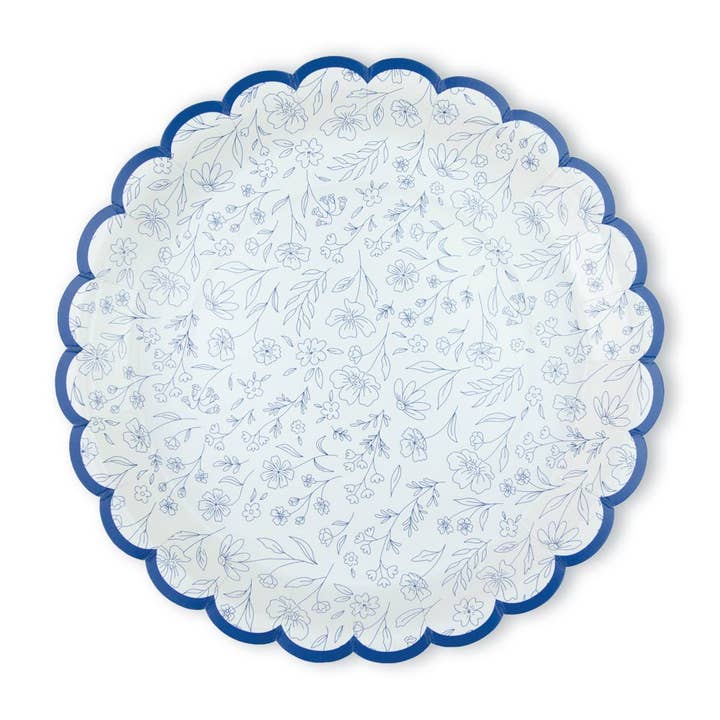 SCALLOPED BLUE FLOWER PLATES 25 CM X 8 for wholesale by Tim&Puce Factory