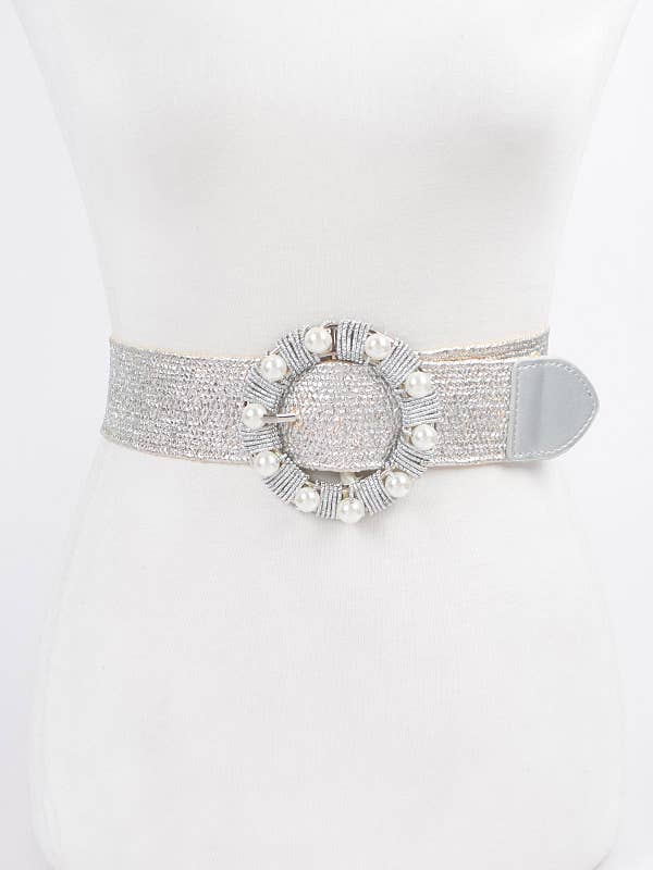 Ceinture extensible métallisée grande taille avec boucle en métal nacré pour la vente par Shop Neighbors