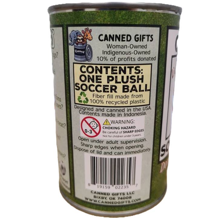 Canned Gifts – Engroshandel Spøg og skæmt-gave/gaveartikel – Dåse fodboldbold - Plyssportsgave i dåse m/vittigheder