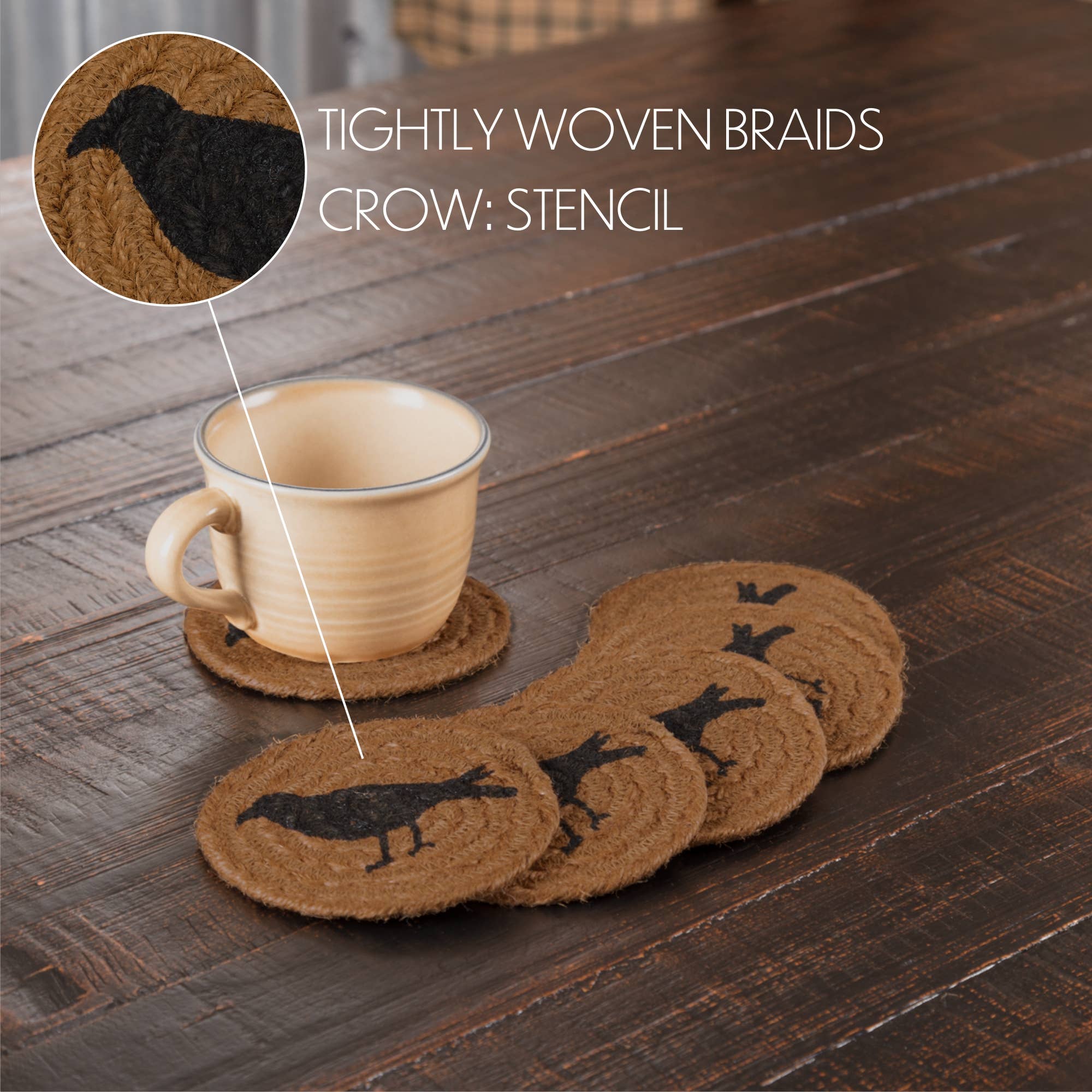VHC Brands - Wholesale Coasters - Heritage Farms Crow Jute Coaster Set of 64