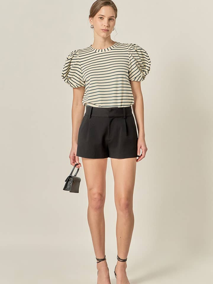 Puff Sleeve Knit Cotton Top for wholesale by English Factory