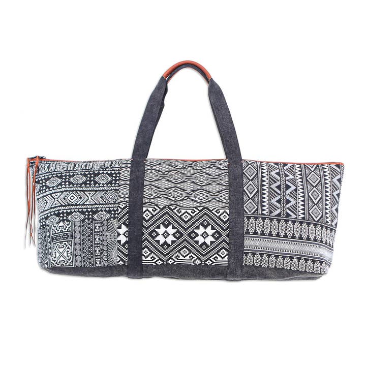 Yogatasche aus Baumwollmischung mit Lederakzenten für das tägliche Training für den Großhandel von NOVICA