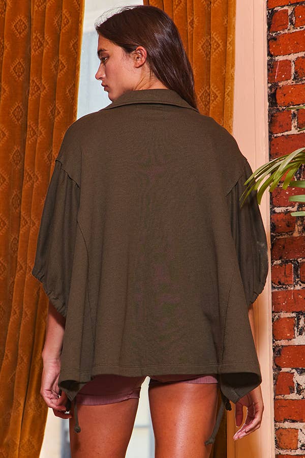 BUCKETLIST INC - Vente Tunique – femme - T2195 Haut uni surdimensionné à manches nouées et à lacets36