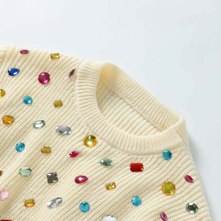 PEACH ACCESSORIES - Wholesale Knit Sweater - Women's - Knit Jumper with Multicolored Gem Stones SK1628