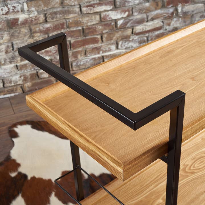 39F Inc. - Wholesale Bar Cart - Industrial Bar Cart with Wood Shelves and Locking Casters15