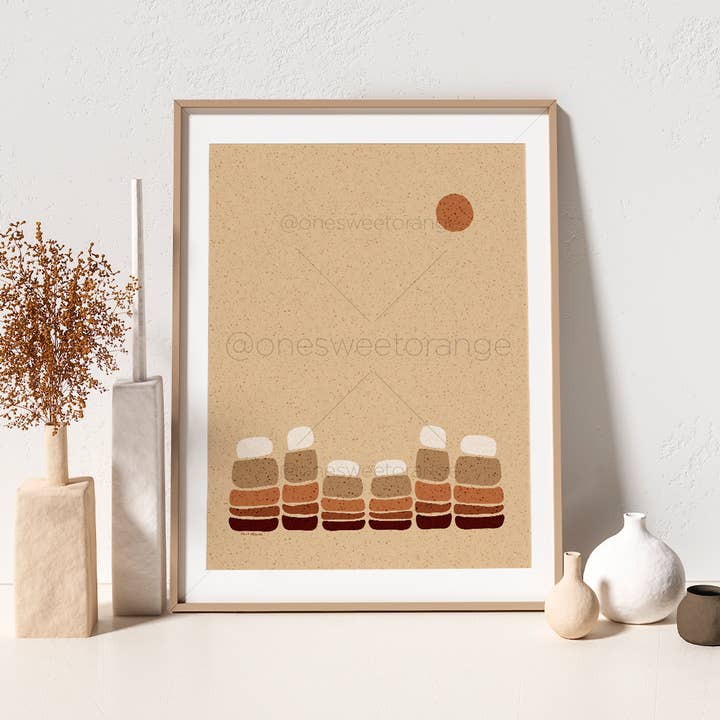 Terracotta Mountain Sun Art Print Mountain Print Sun Print for wholesale by Onesweetorange
