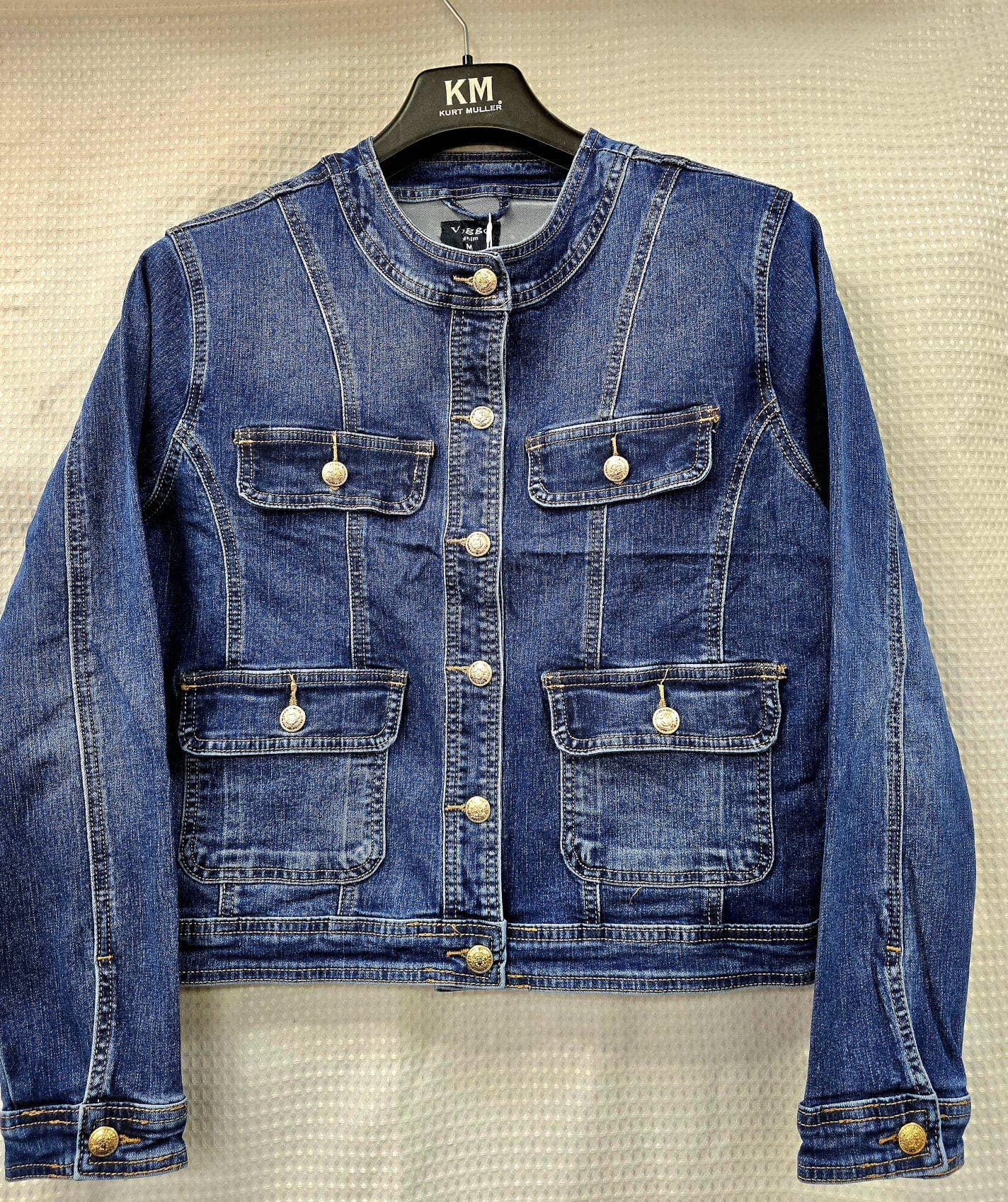 Kurt Muller - Venta al por mayor Cazadora vaquera - Mujer - Chaqueta vaquera de mandarina con botón dorado Voggo1