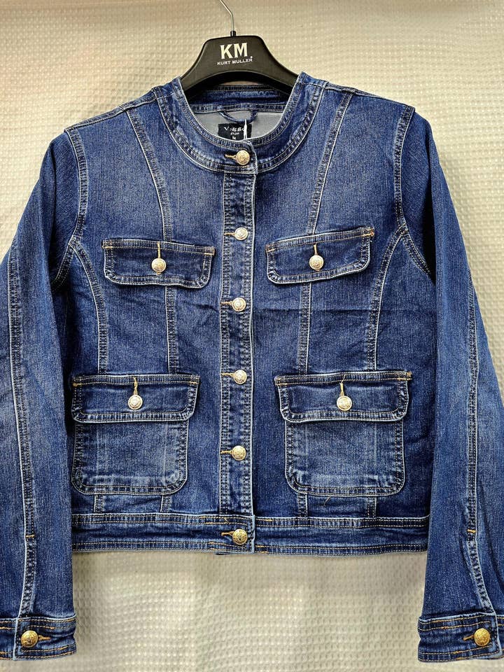 Kurt Muller - Venta al por mayor Cazadora vaquera - Mujer - Chaqueta vaquera de mandarina con botón dorado Voggo1