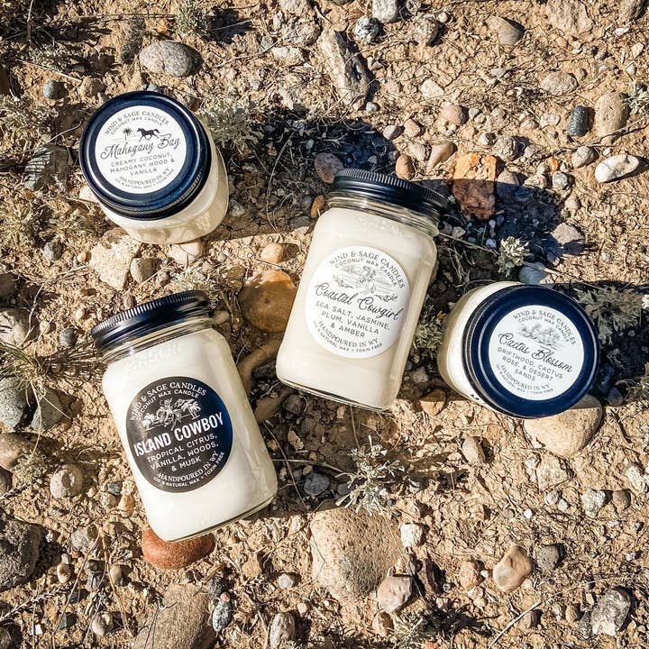 Wind & Sage - Wholesale Jar/Filled Candle - Coastal Cowgirl Mason Jar Candle, 100% Natural Wax1
